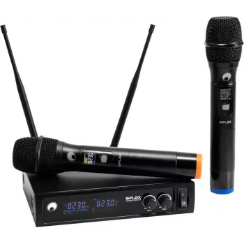 Sistema de microfone sem fios OMNITRONIC UHF E-FLEX 2 de duplo canal, 823-832/863-865 MHz 13063370