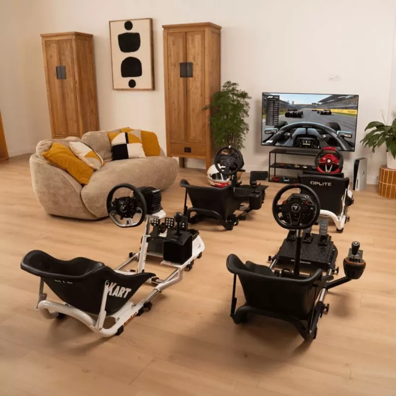 Cockpit de corrida Oplite 104317 NitroKart V2 – estrutura de sim racing em aço preto com banco tipo balde ajustável