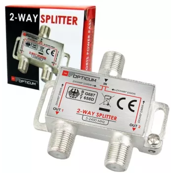 OPTICUM ANT0041 distribuidor de sinal de TV satélite e terrestre de 2 vias, 5-2400 MHz, tipo F, passagem DC