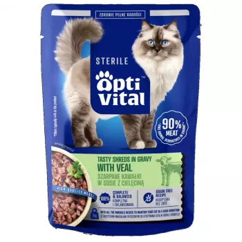 OPTIVITAL Sterile Tasty Shreds in Gravy with Veal - Alimento húmido para gatos - 85g