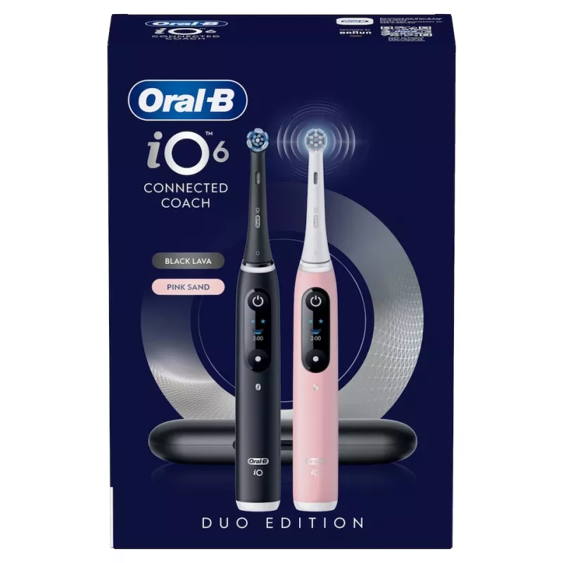 Oral-B iO Series 6 Duo Pack Escovas de dentes elétricas, Black Lava / Pink Sand