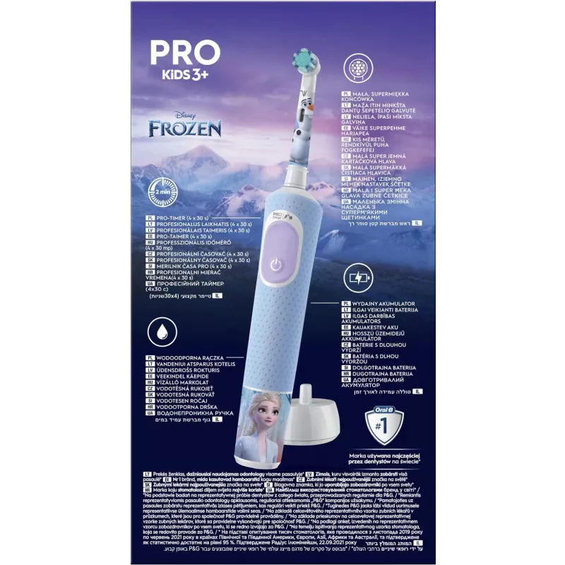 Oral-B Vitality PRO Kids Frozen escova de dentes elétrica para crianças, recarregável, 2 modos, 1 cabeça de escova, azul