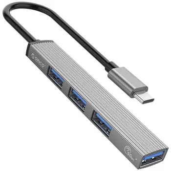 ORICO AH-13-GY-EP-HW hub USB-C com USB-A 3.0 5 Gbps e 3x USB-A 2.0, alumínio, prateado