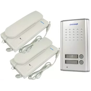 ORNO Fossa Multi OR-DOM-RL-903 Conjunto de intercomunicador para duas famílias, branco/prateado