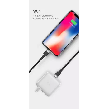 Cabo ORSEN S51 Type-C para Lightning 3A 1m vermelho
