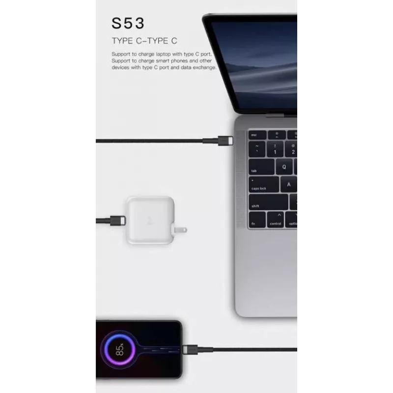 Cabo USB-C para USB-C ORSEN S53 3A 1m Preto