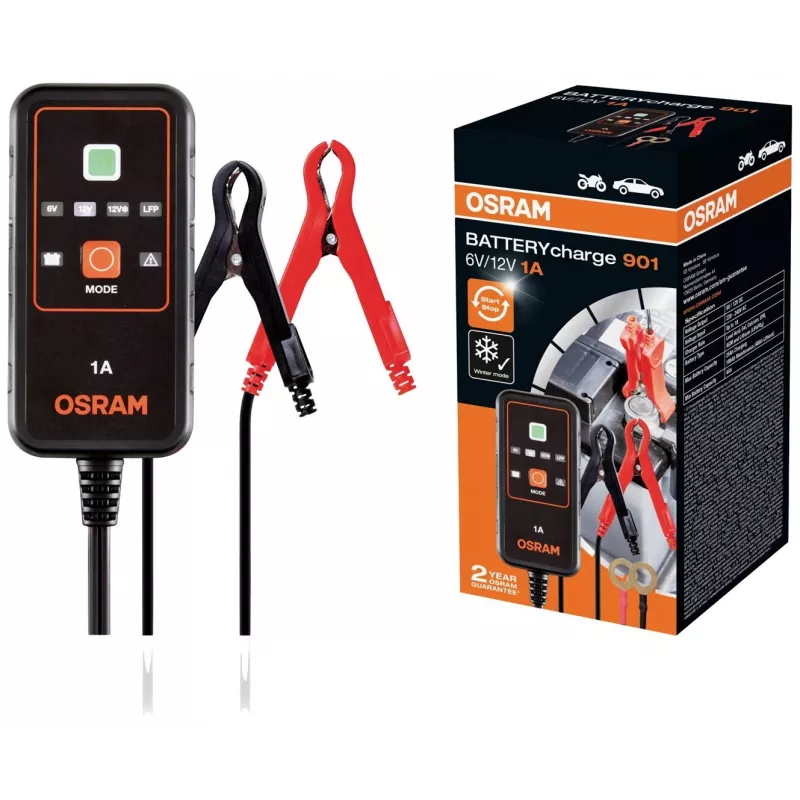 Carregador de bateria automático OSRAM BATTERYcharge 901 6V/12V 1A para baterias de chumbo-ácido
