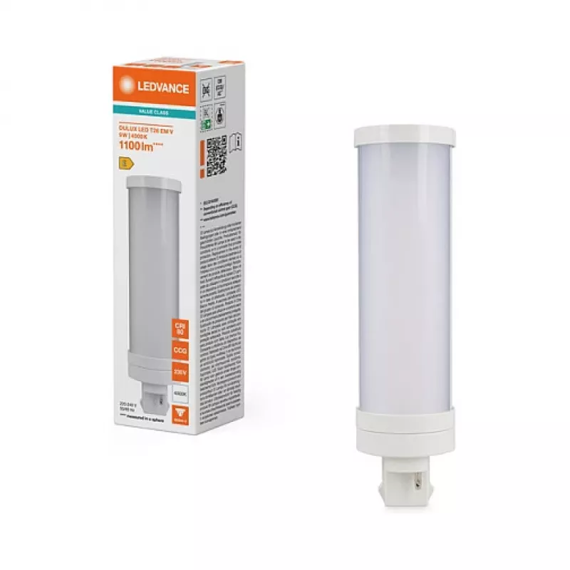 OSRAM DULUX T26 EM V 9W/840 lâmpada LED retrofit, GX24d-3, 1100 lm, 4000 K branco frio, 9W (substitui 26W CFL)