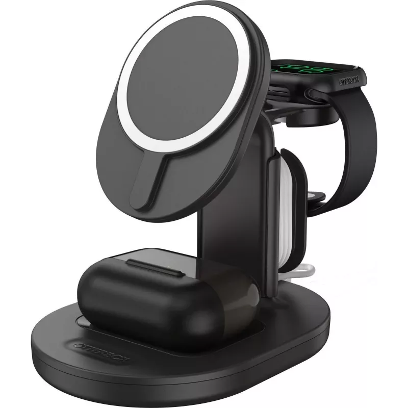OtterBox Estação de carregamento sem fios MagSafe 3-em-1 – Radiant Night (preto) – 7,5W iPhone, AirPods, Apple Watch