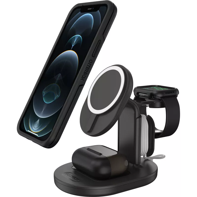 OtterBox Estação de carregamento sem fios MagSafe 3-em-1 – Radiant Night (preto) – 7,5W iPhone, AirPods, Apple Watch
