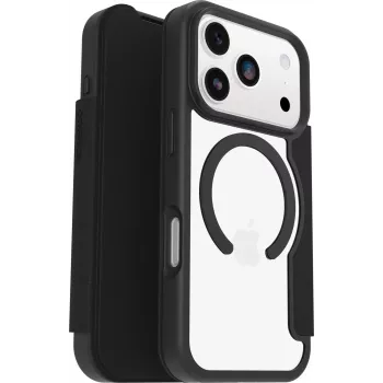 Capa com carteira OtterBox React Folio MagSafe para iPhone 17 Pro Black Crystal - transparente/preto