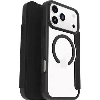 Capa com carteira OtterBox React Folio MagSafe para iPhone 17 Pro Max transparente/preto