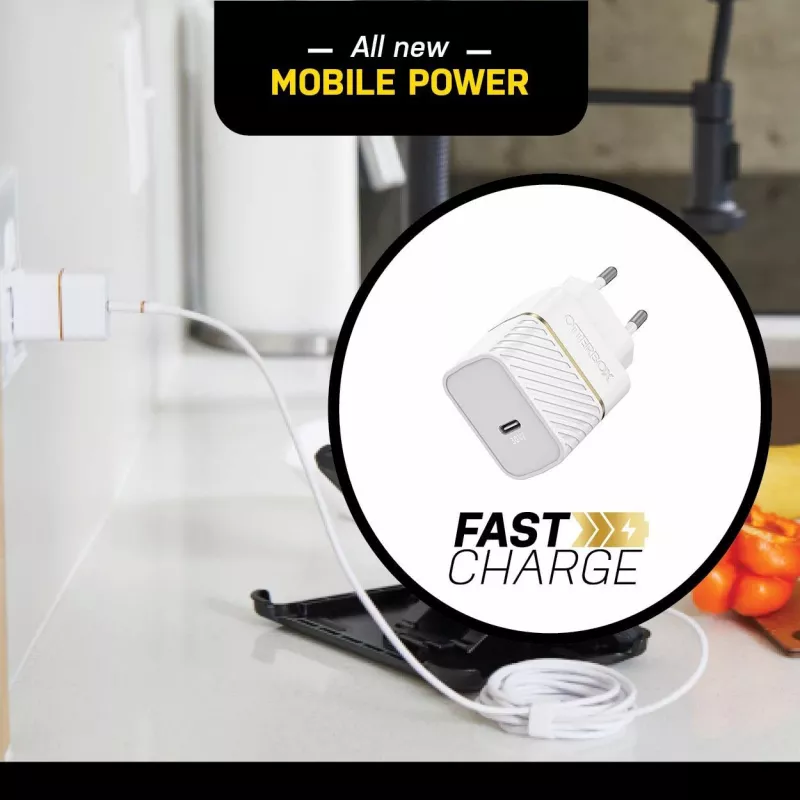 OtterBox carregador de parede 30W USB-C PD 3.0 Cloud Dust White