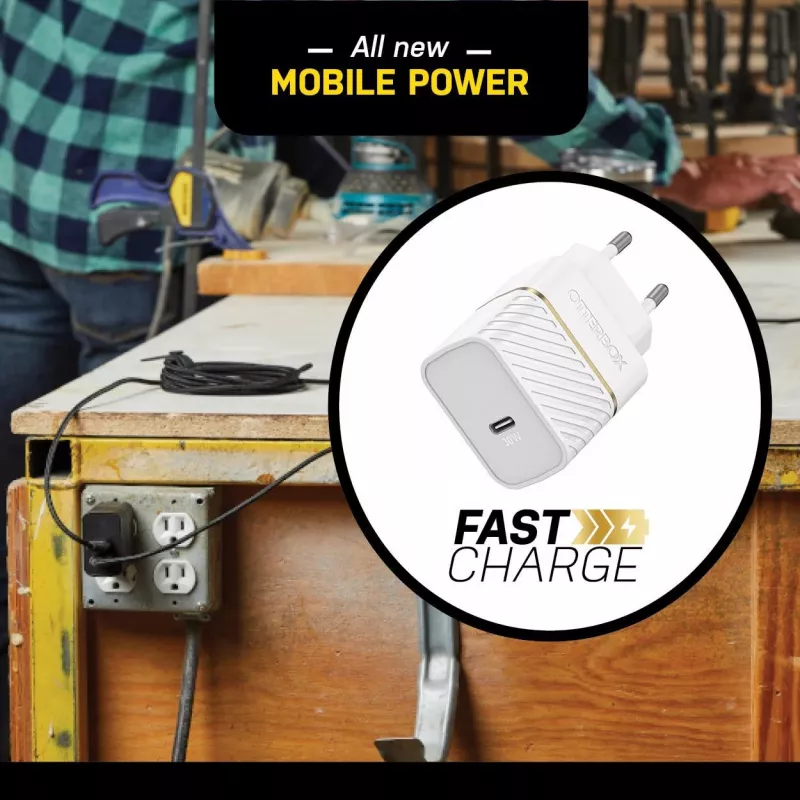 OtterBox carregador de parede 30W USB-C PD 3.0 Cloud Dust White