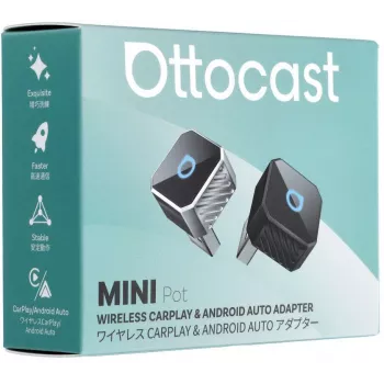OTTOCAST Mini Cube T3 Adaptador sem fios CarPlay e Android Auto, Bluetooth 5.0, Wi-Fi 5, USB-C, Preto