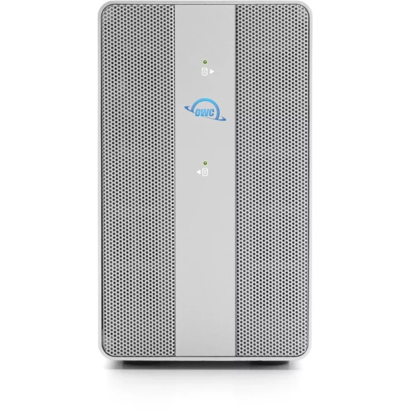 OWC Mercury Elite Pro Dual caixa RAID de 2 baias com hub USB de 3 portas, USB 3.2 Gen 2 Type-C (prateado)