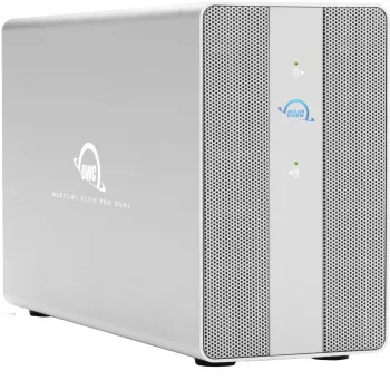 OWC Mercury Elite Pro Dual caixa RAID de 2 baias com hub USB de 3 portas, USB 3.2 Gen 2 Type-C (prateado)