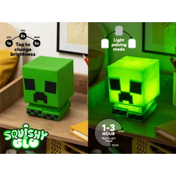 Luz de silicone SquishyGlo Paladone Minecraft Creeper recarregável – luz noturna LED verde regulável com 3 níveis de brilho e carregamento Micro-USB