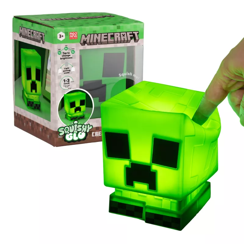 Luz de silicone SquishyGlo Paladone Minecraft Creeper recarregável – luz noturna LED verde regulável com 3 níveis de brilho e carregamento Micro-USB