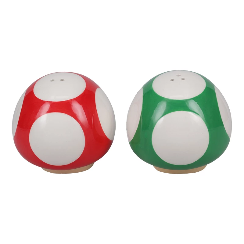 Paladone Conjunto de saleiro e pimenteiro Super Mario Mushroom (Cogumelo Super vermelho e cogumelo 1-Up verde)