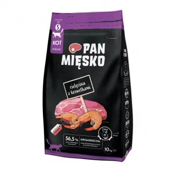 Alimento seco PAN MIĘSKO vitela com camarão S para gatos adultos, sem cereais, saco de 10 kg