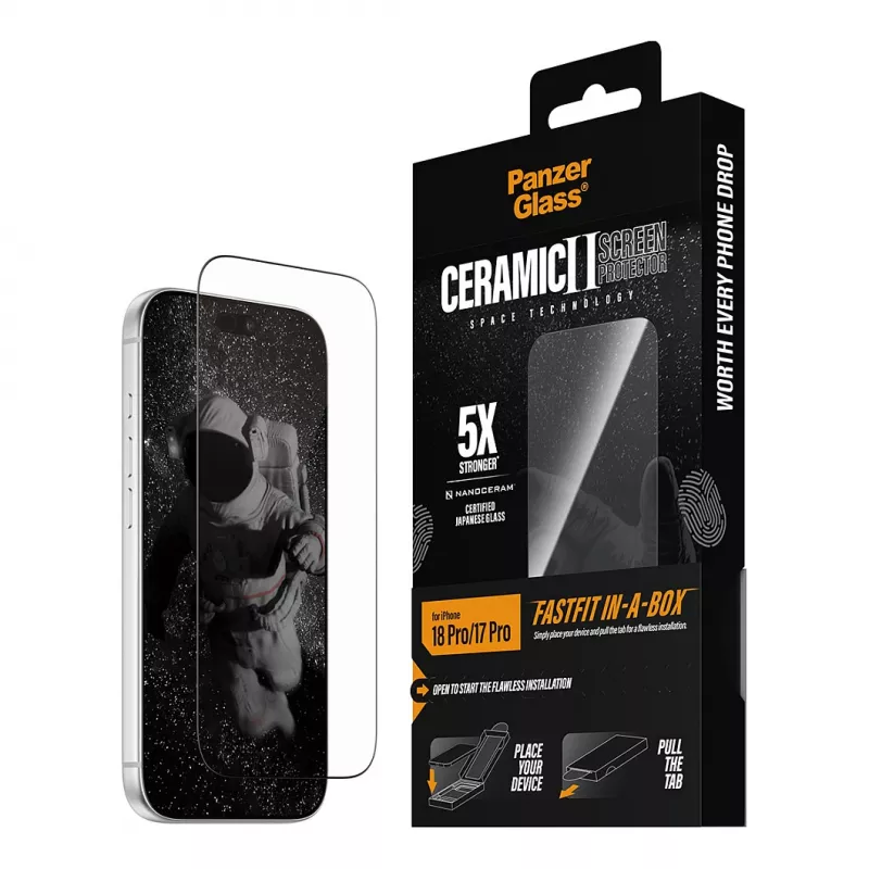 PanzerGlass cerâmica película protetora de ecrã para iPhone 17 Pro com FastFit In-A-Box