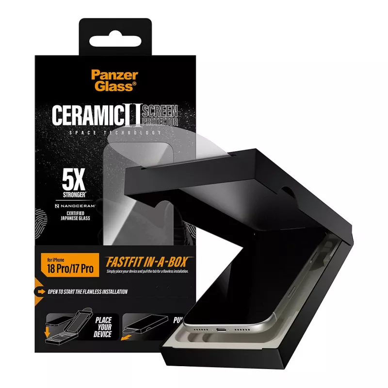 PanzerGlass cerâmica película protetora de ecrã para iPhone 17 Pro com FastFit In-A-Box