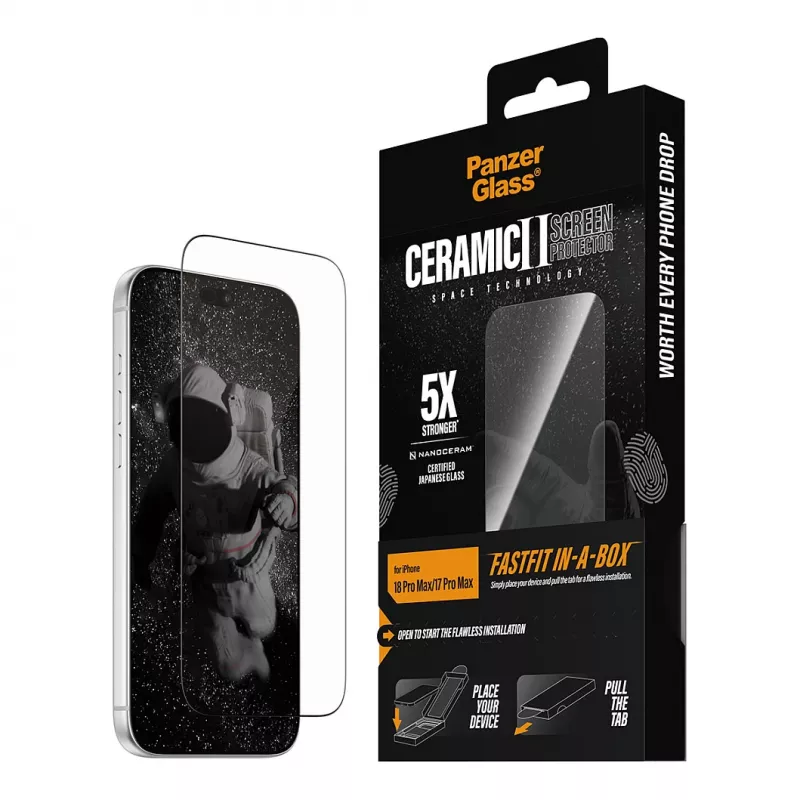 PanzerGlass cerâmica película protetora de ecrã iPhone 17 Pro Max com FASTFIT IN-A-BOX