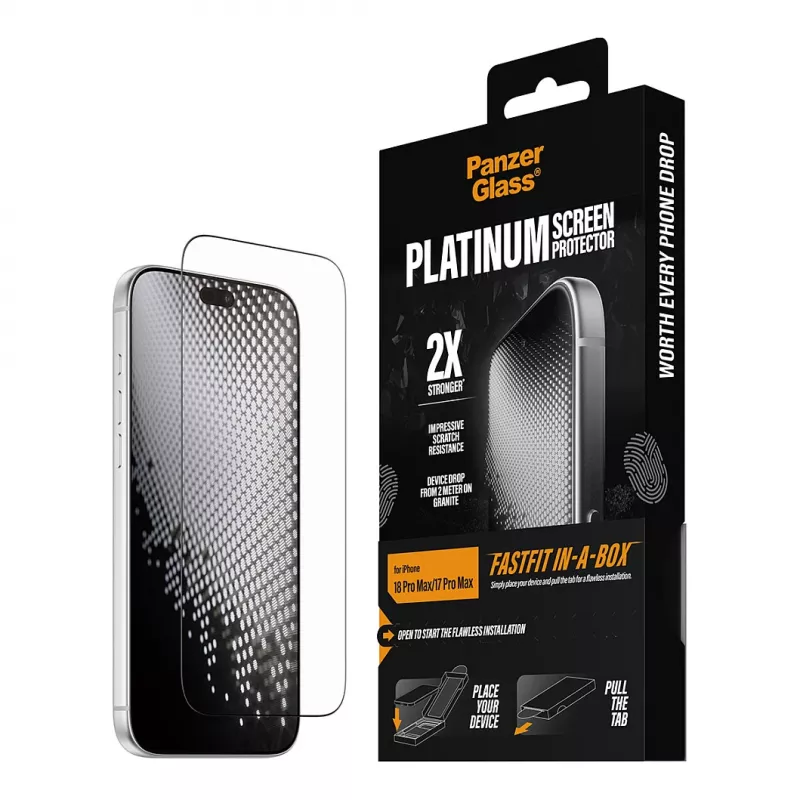 PanzerGlass Platinum película protetora de ecrã para iPhone 17 Pro Max com FASTFIT IN-A-BOX