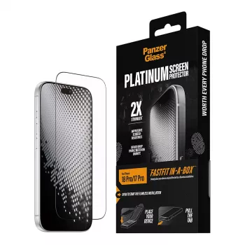 PanzerGlass Platinum película protetora de ecrã para iPhone 17 Pro com moldura de instalação FastFit
