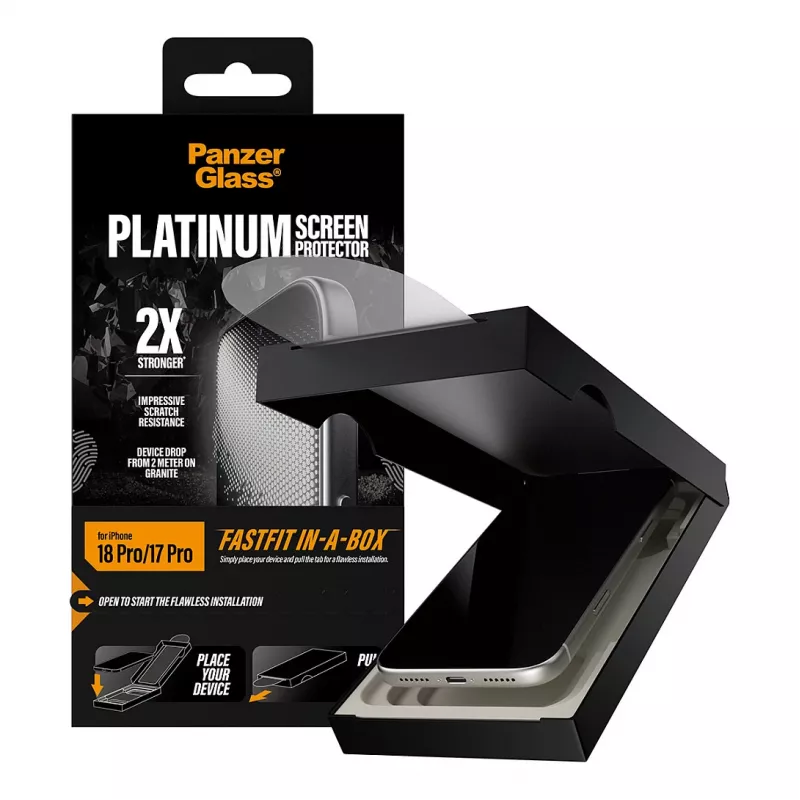 PanzerGlass Platinum película protetora de ecrã para iPhone 17 Pro com moldura de instalação FastFit