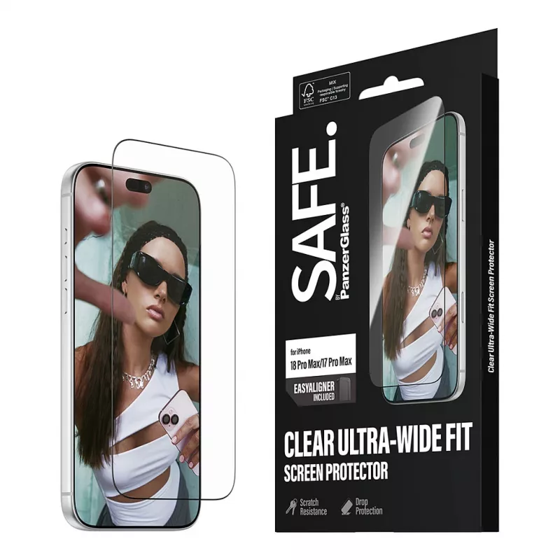 PanzerGlass SAFE película protetora de ecrã para iPhone 18 Pro Max/17 Pro Max – vidro temperado ultra-largo, antibacteriano, dureza 9H