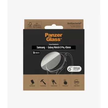 PanzerGlass proteção de ecrã para Samsung Galaxy Watch 5 Pro 45 mm - vidro temperado 9H, antibacteriano, resistente a riscos e choques