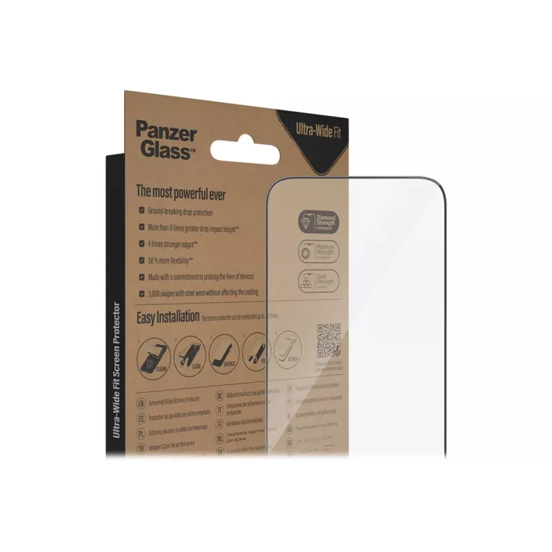 PanzerGlass Película de Proteção de Ecrã Ultra-Wide Fit para Apple iPhone 14 Pro Max (6,7 polegadas) – Vidro Temperado, Antibacteriana, 9H, incl. Easy Aligner