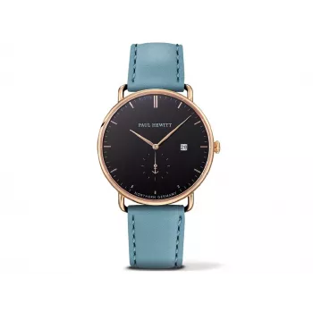 Relógio de homem PAUL HEWITT Sailor Line PHTGAGB23S 42mm quartzo caixa em aço inoxidável banhada a IP ouro mostrador branco bracelete em pele preta