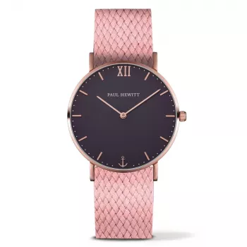 Relógio de quartzo Paul Hewitt Sailor Line unissexo 39mm ouro rosa malha PH-SA-RSTB27M