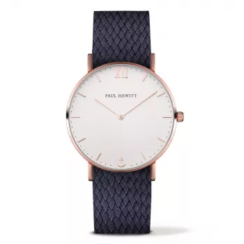Paul Hewitt relógio de quartzo unissexo Sailor Line 39 mm caixa em aço inoxidável ouro rosa mostrador branco bracelete em pele cinzenta PH-SA-RSTW17S