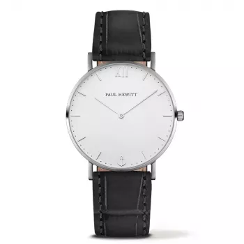 Relógio de quartzo unissexo Paul Hewitt Sailor Line 39mm bracelete mesh em aço inoxidável prateado mostrador branco areia PH-SA-SSTW15S