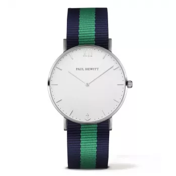 PAUL HEWITT Sailor Line relógio de quartzo unissexo 39mm mostrador branco bracelete de nylon verde/branca PH-SASSTWNG20