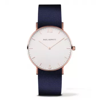 PAUL HEWITT Relógio unissexo PH-SA-RSTWN20 39mm caixa em aço inoxidável dourado rosa mostrador branco bracelete de nylon náutico
