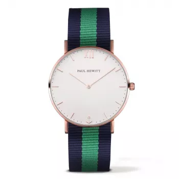 Relógio unissexo PAUL HEWITT PH-SARSTWNG20 39mm ouro rosa aço inoxidável mostrador branco bracelete NATO verde/branco/vermelho