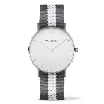 PAUL HEWITT Relógio unissexo Sailor Line 39mm Ouro rosa Aço inoxidável Mostrador branco Bracelete de couro cinzento Quartzo PHSASSTWGRW20
