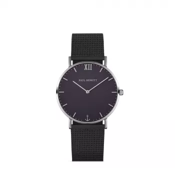Relógio unissexo PAUL HEWITT Sailor Line 39 mm malha de aço inoxidável preta PHSASSTB5M101
