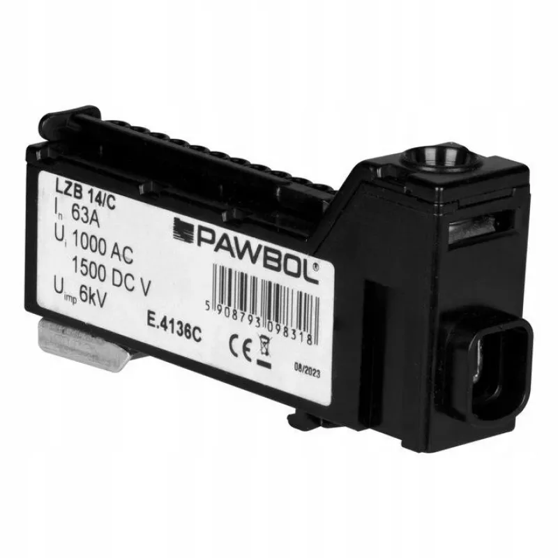 PAWBOL E.4136C Terminal de série sem parafuso LZB, 6 polos, 2,5 mm², 450 V, 24 A, preto