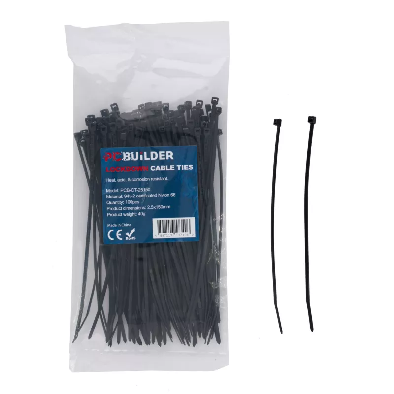 Abraçadeiras PCBuilder LOCKDOWN 150mm (100 unidades) - preto