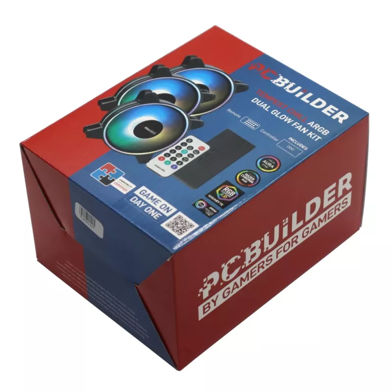Kit de ventoinhas PCBuilder Tempest Chill 3x120mm ventoinhas ARGB Dual Glow + controlador + comando RF