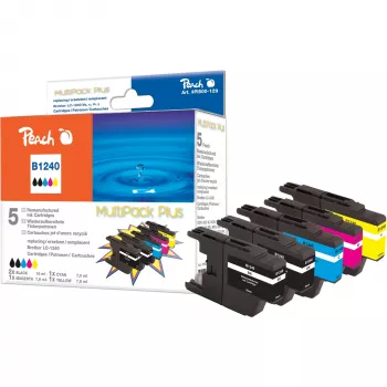 Multipack de tinteiros compatíveis Peach PI500-129 (5 unid., 2 Preto, 1 Ciano, 1 Magenta, 1 Amarelo) para impressoras jato de tinta Brother