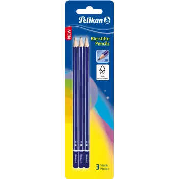 Pelikan 978783 Lápis de grafite hexagonal 2B, azul, madeira com certificação FSC, Alemanha, embalagem blister