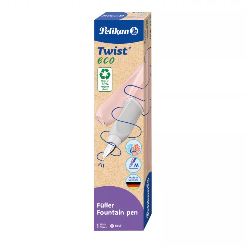 Pelikan Griffix Caneta de tinta permanente sistema de cartuchos rosa pena média para principiantes destros 822213