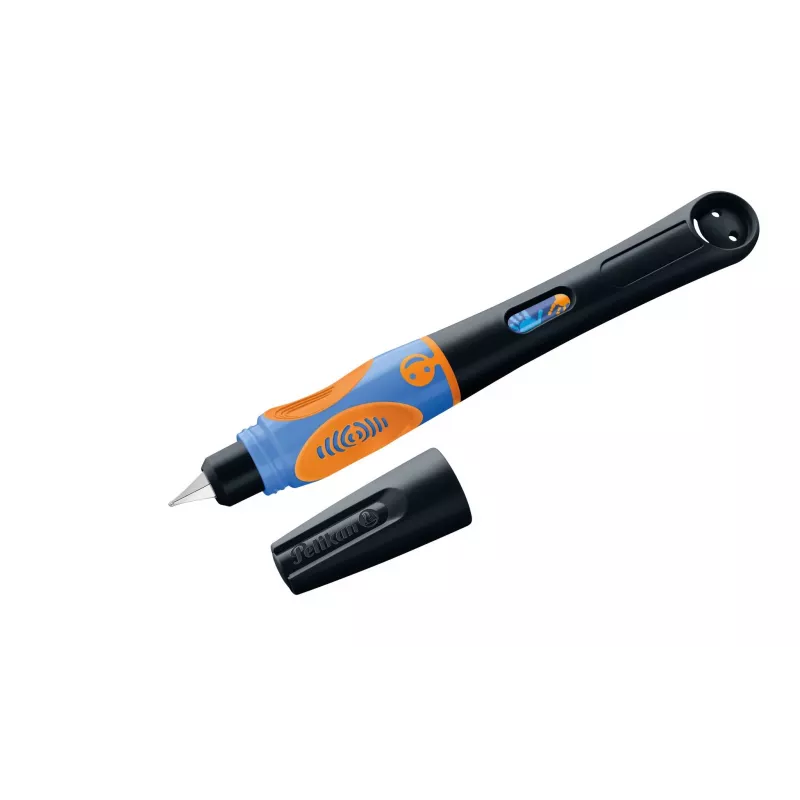 Pelikan griffix® Caneta de tinta permanente para canhotos - preto néon - tinta azul - sistema de cartuchos - corpo em plástico - pena em aço inoxidável - canhotos (820356)